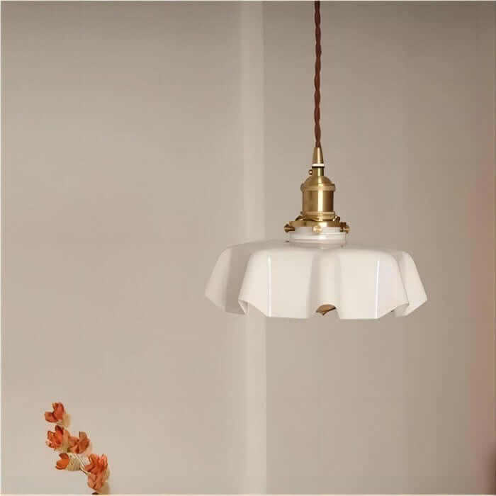 Lampe suspendue rétro fleur en verre crème