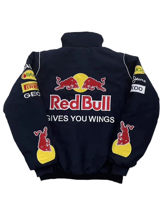 "Damenjacke mit sportlichem Red Bull-Design, elegant und wetterbeständig, in Größen S-XL, vorderansicht"