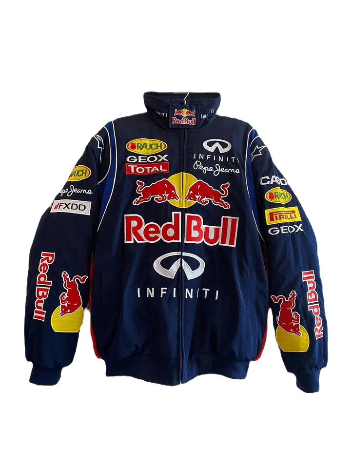 "Damenjacke mit sportlichem Red Bull-Design, elegant und wetterbeständig, in Größen S-XL, vorderansicht"