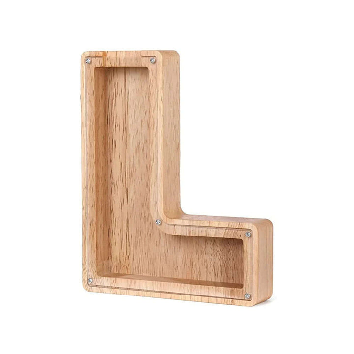 Tirelire en bois avec fenêtre de visualisation - motif alphabet