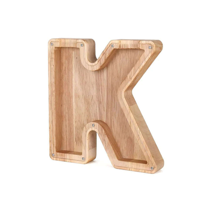 Tirelire en bois avec fenêtre de visualisation - motif alphabet