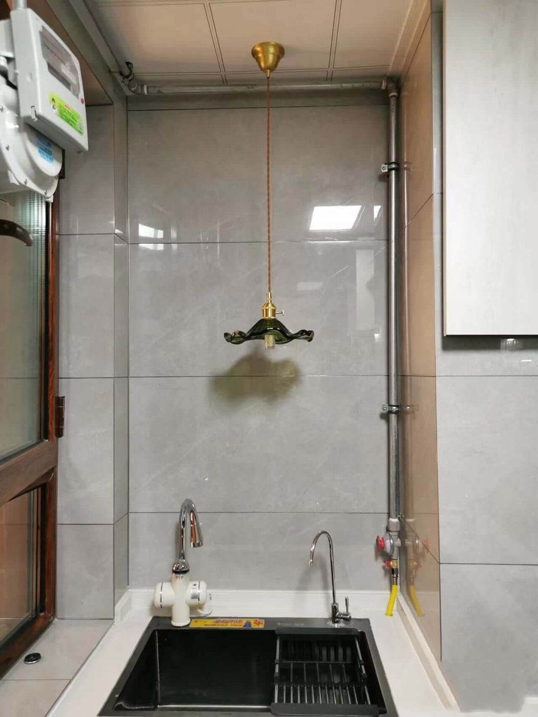 Suspension LED, vitrail et cuivre - Design moderne