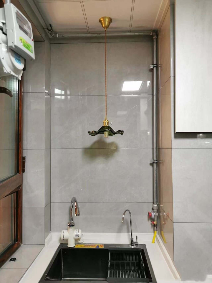 Suspension LED, vitrail et cuivre - Design moderne