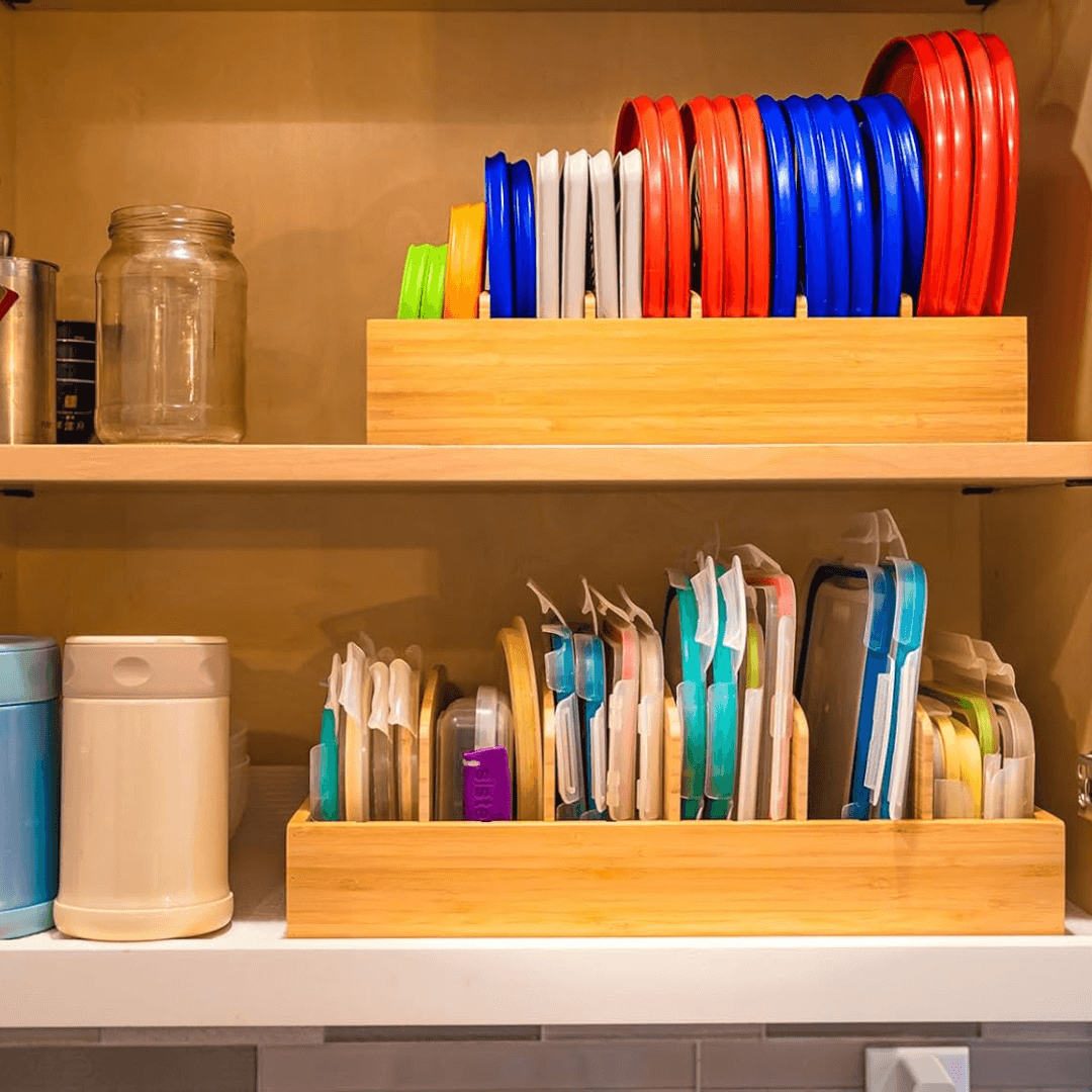 Organisateur de couvercles réglable en bambou pour la cuisine