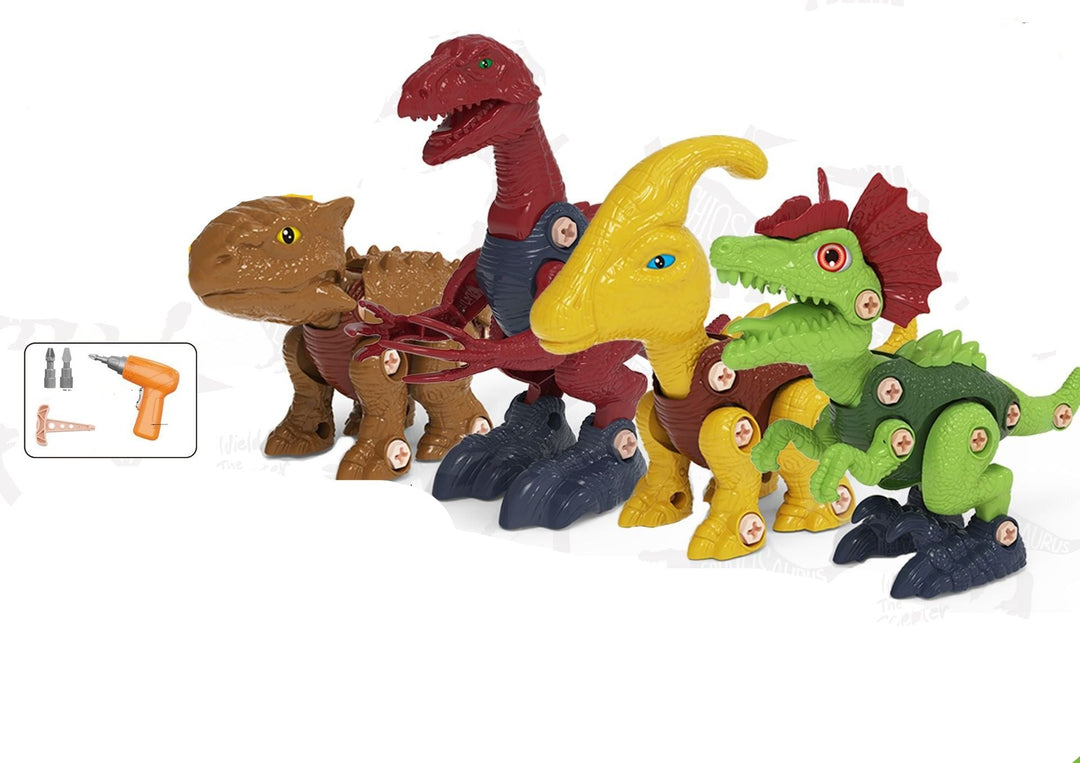 Dinosaurier Konstruktionsset für Kinder: Buntes, interaktives Bau- und Schraubenset mit vier Modellen und kindgerechtem Werkz