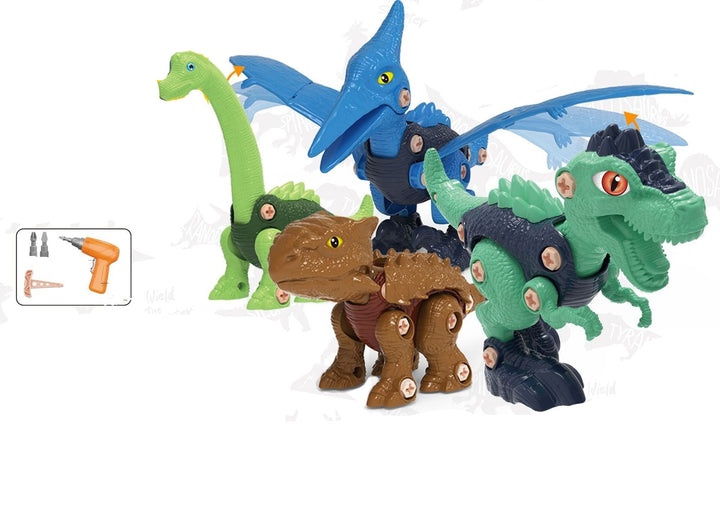 Dinosaurier Konstruktionsset für Kinder: Buntes, interaktives Bau- und Schraubenset mit vier Modellen und kindgerechtem Werkz