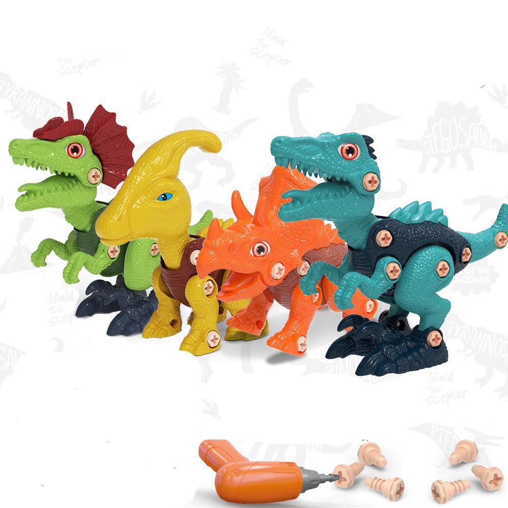 Dinosaurier Konstruktionsset für Kinder: Buntes, interaktives Bau- und Schraubenset mit vier Modellen und kindgerechtem Werkz