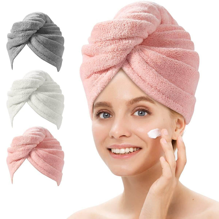 3er Pack Mikrofaser Haarhandtuch Turban mit Knoten