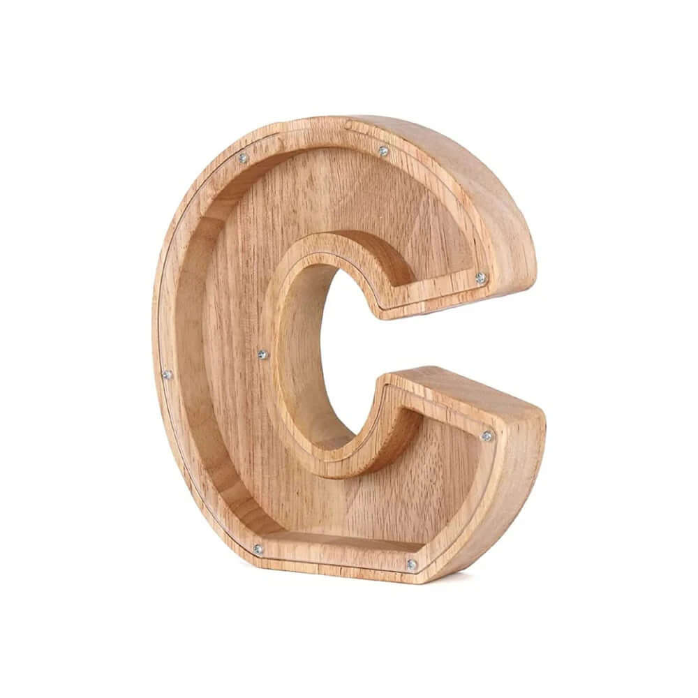 Tirelire en bois avec fenêtre de visualisation - motif alphabet
