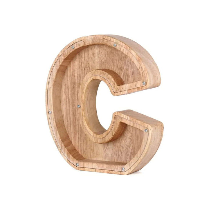 Tirelire en bois avec fenêtre de visualisation - motif alphabet