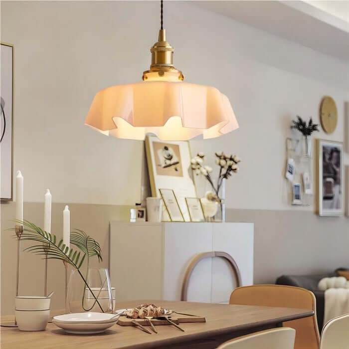 Lampe suspendue rétro fleur en verre crème