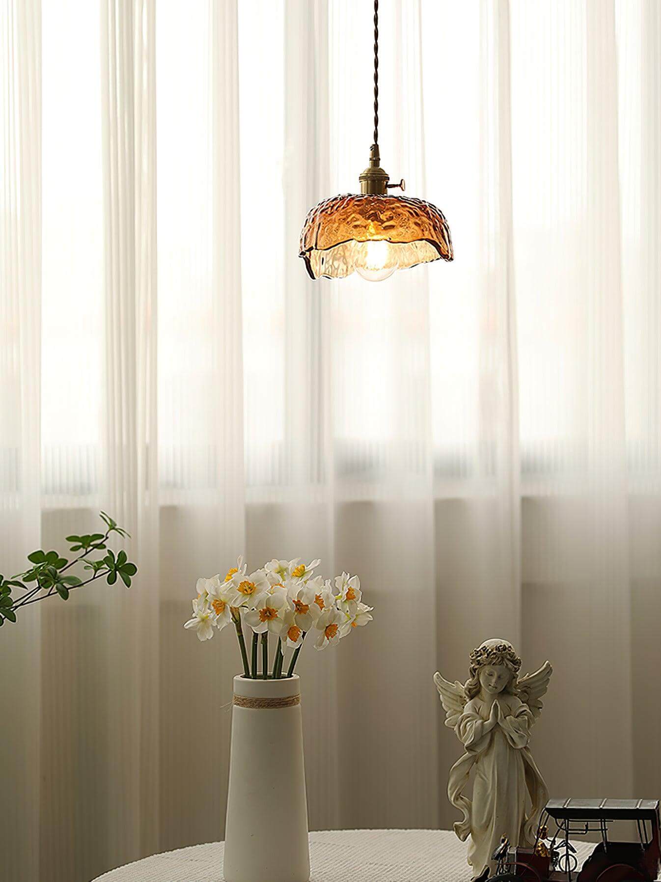 Suspension vintage en verre marron clair