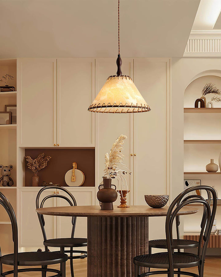 Lampe à suspension en bois et tissu