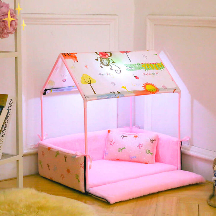 Grotte de couchage en polaire confortable avec toit et oreiller