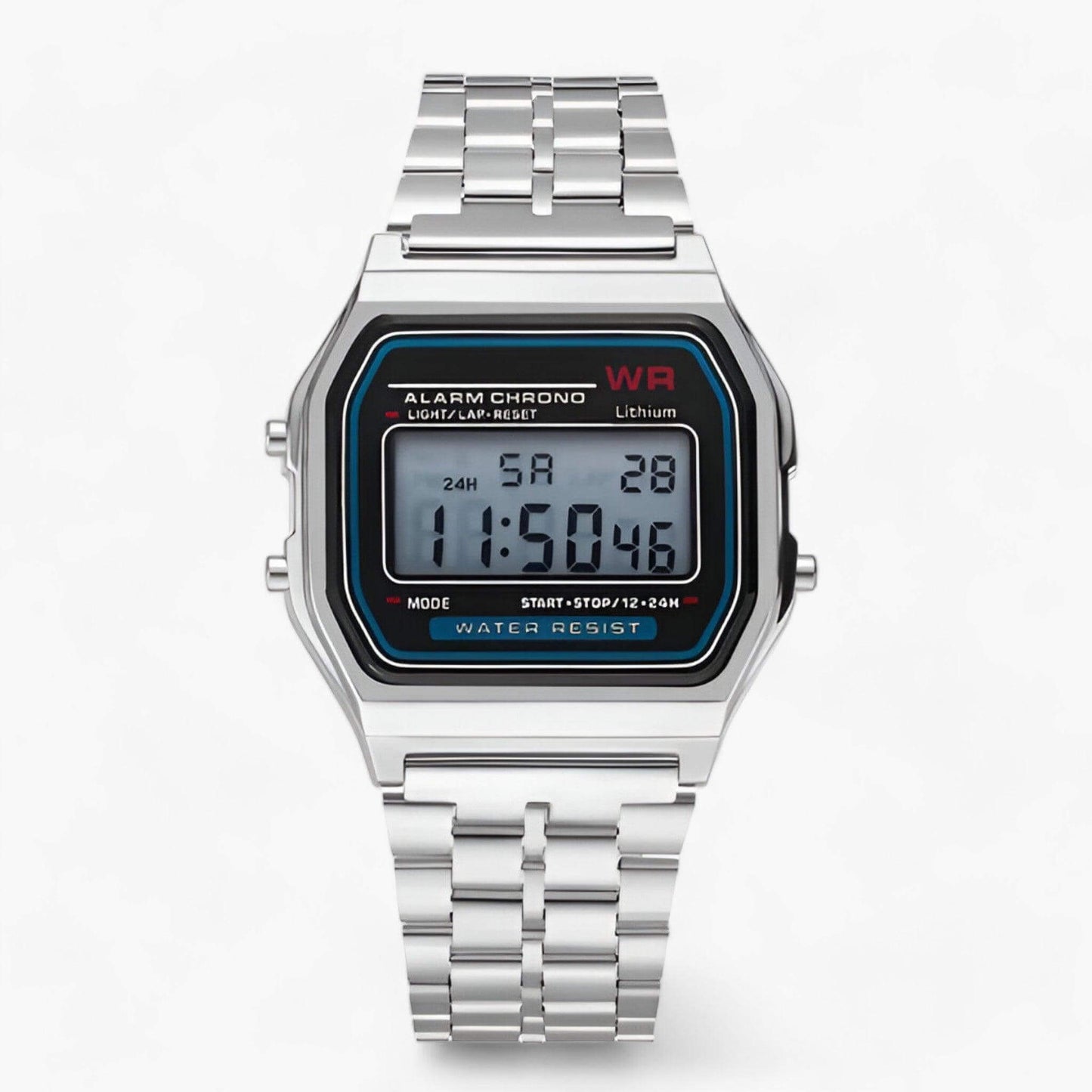 Digitale Armbanduhr mit eckigem Zifferblatt