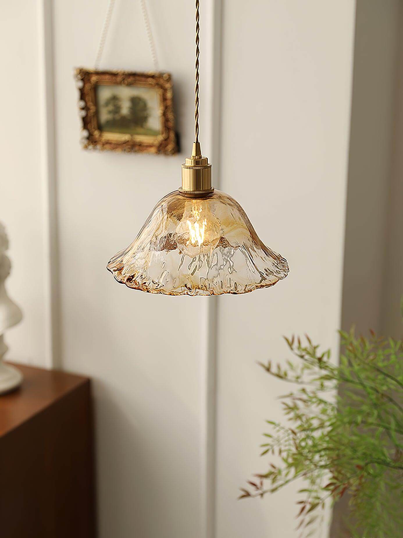 Suspension vintage en verre marron clair