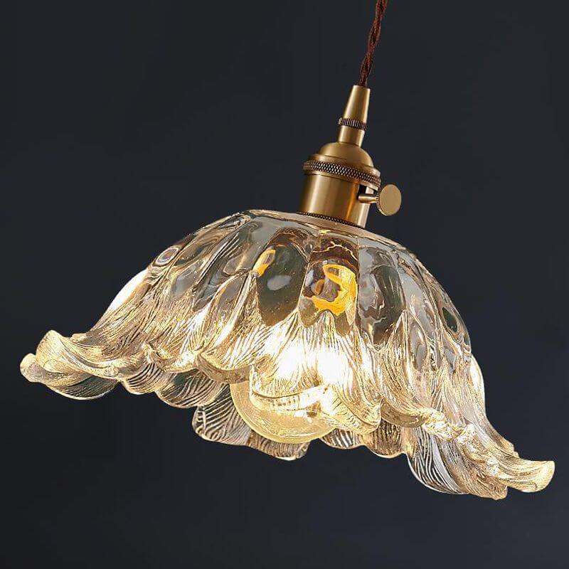 Lampe suspendue dorée en forme de fleur de verre