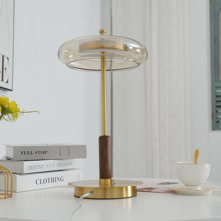 Designer Tischleuchte Modern Glas Holz Metall