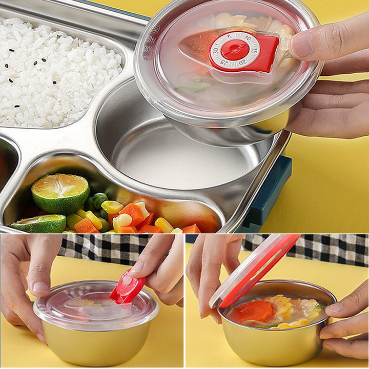 "Edelstahl Thermo-Lunchbox mit 3/4 Fächern, langlebig, stilvoll, unterteiltes Design, frische Speisen unterwegs"