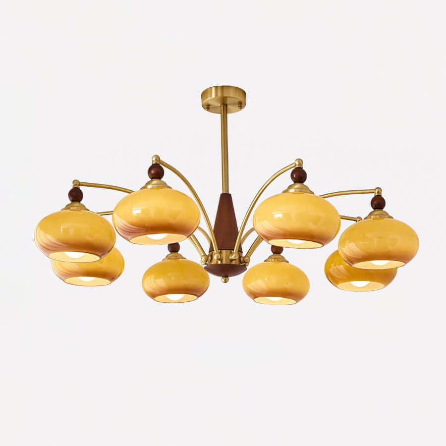 Retro Kronleuchter Holz & Messing