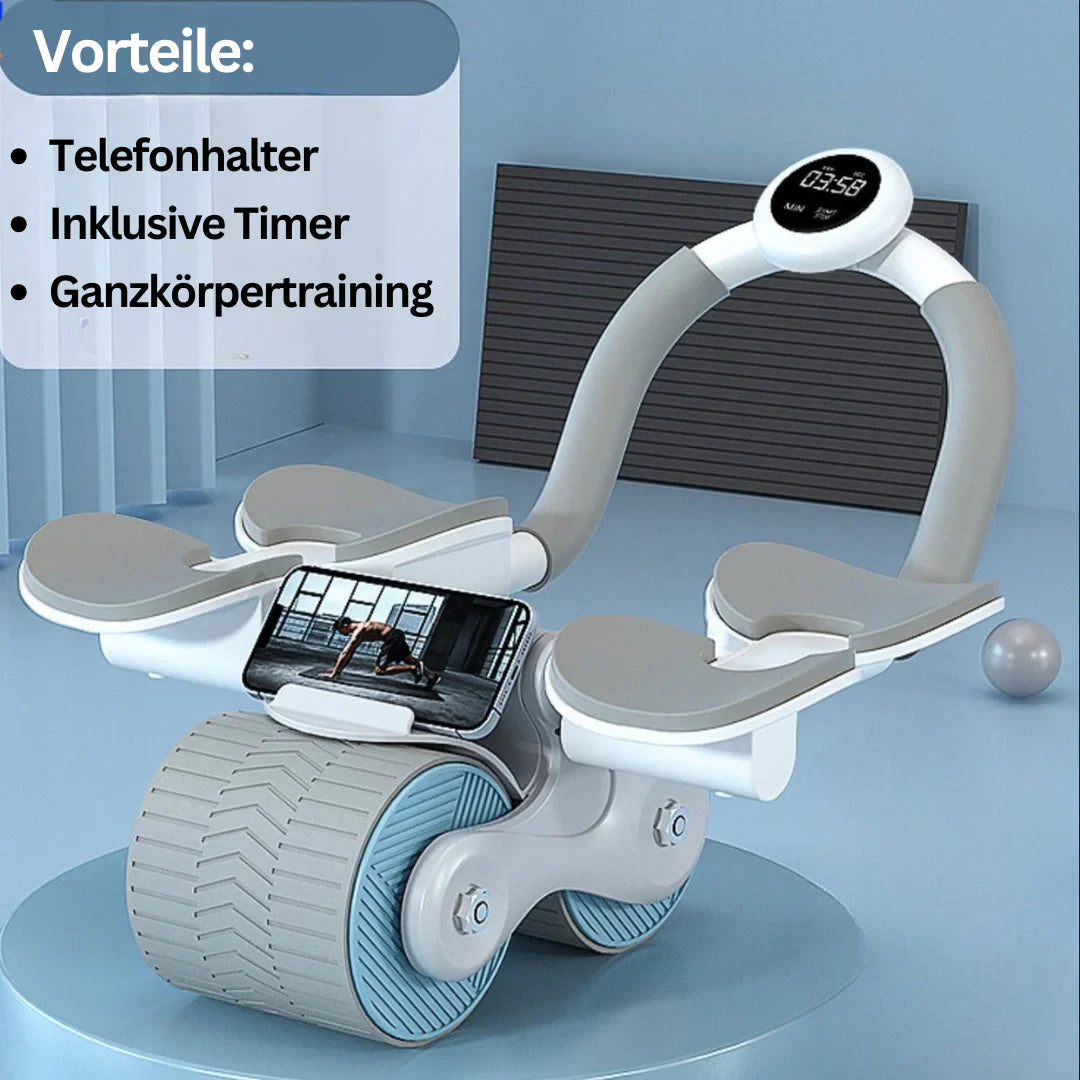 Effektiver Bauchtrainer in Schwarz mit rutschfesten EVA-Griffen für intensives Core-Training zu Hause und unterwegs.