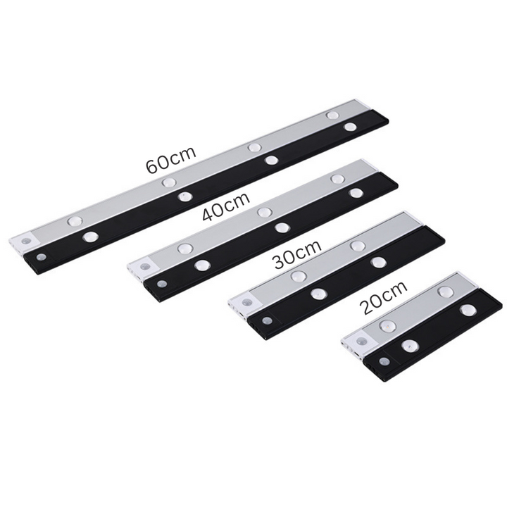 Effiziente Unterbauleuchte mit Bewegungssensor, dimmbar, in schlankem Design, ideal für Küchen, Wohnzimmer, und Garagen.