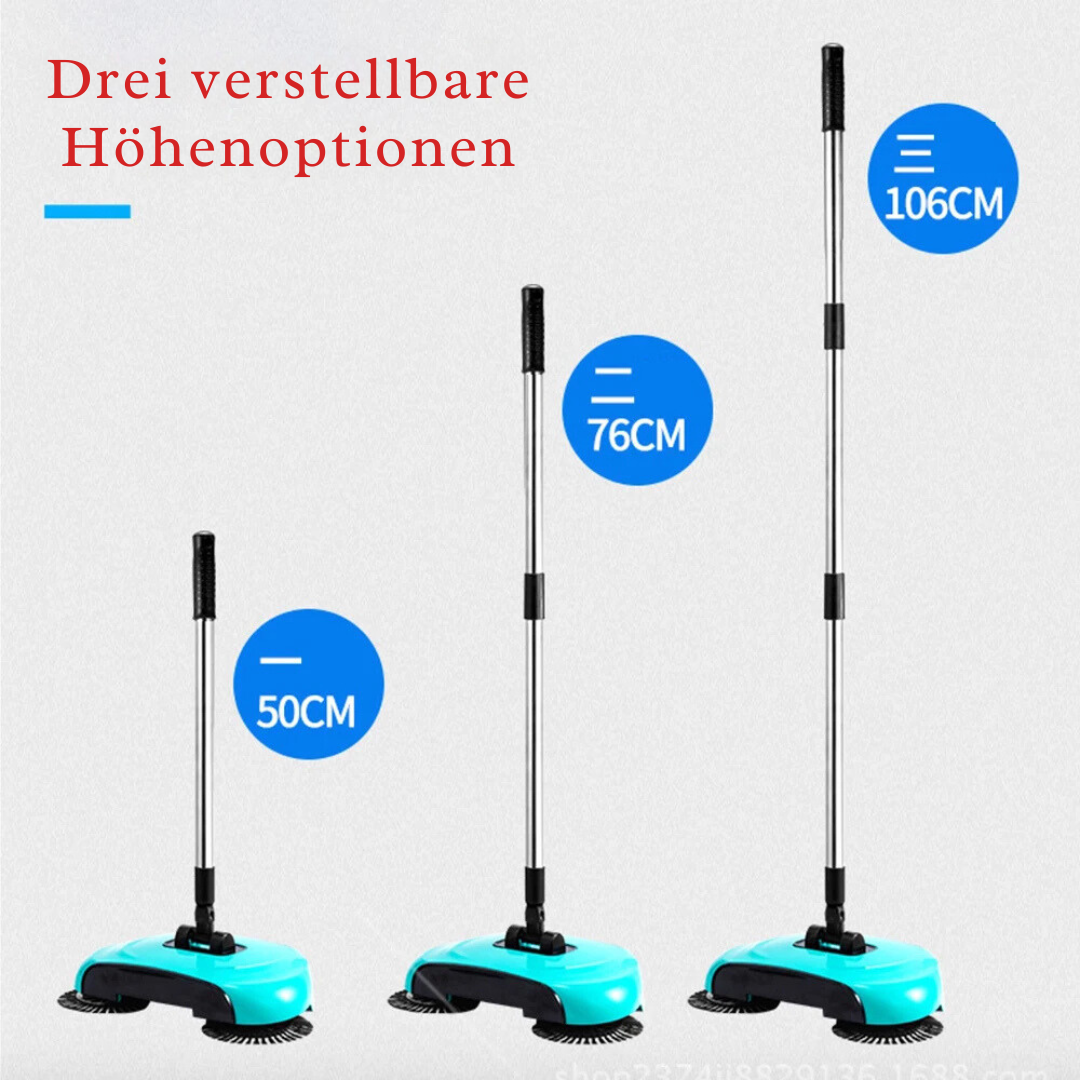 "Effizienter 2-in-1 Staubsauger Besen, blau und rot, ergonomisch, multifunktional, Besen und Wischer in einem, stromlos."