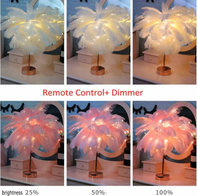 "Elegante Federleuchte mit sanften Federn und warmem Licht, ideal für Wohnzimmer oder Schlafzimmer, USB-aufladbar."