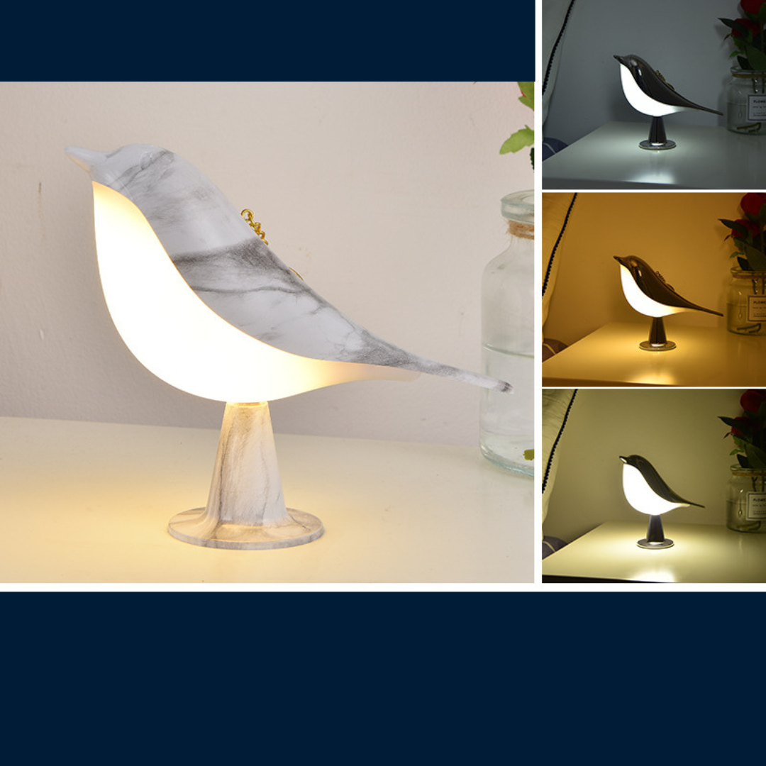"Elegante LED Vogel Lampe, weiß, kabellos, dreistufig, modernes Design, perfekte Beleuchtung für Wohnräume"