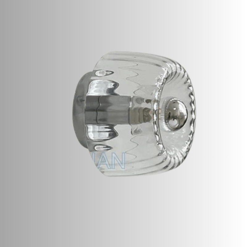 "Elegante Nordic Glow Bauhaus-Wandlampe aus Glas und Metall, skandinavisches Design, Seitenansicht, fĂĽr stilvolle Beleuchtung