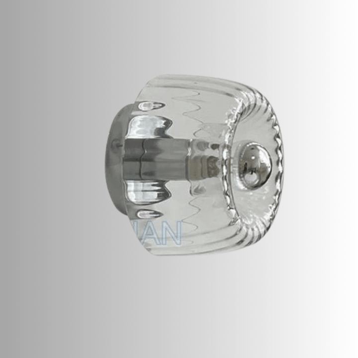 "Elegante Nordic Glow Bauhaus-Wandlampe aus Glas und Metall, skandinavisches Design, Seitenansicht, fĂĽr stilvolle Beleuchtung