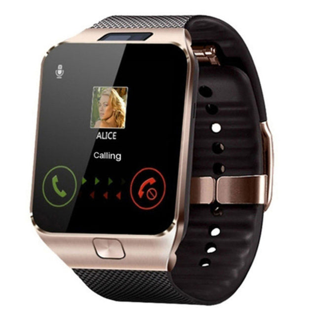 Elegante Smartwatch mit SIM-Karten-Slot, schwarz, rundes Display, Fitness-Tracker, mehrsprachige Funktionen, robustes Design.