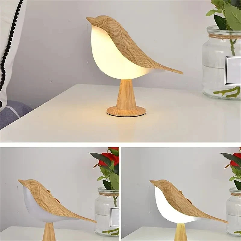 "Elegante vogelförmige Lampe mit drei LED-Leuchtstufen für flexible, energiesparende Beleuchtung und stilvolles Ambiente."