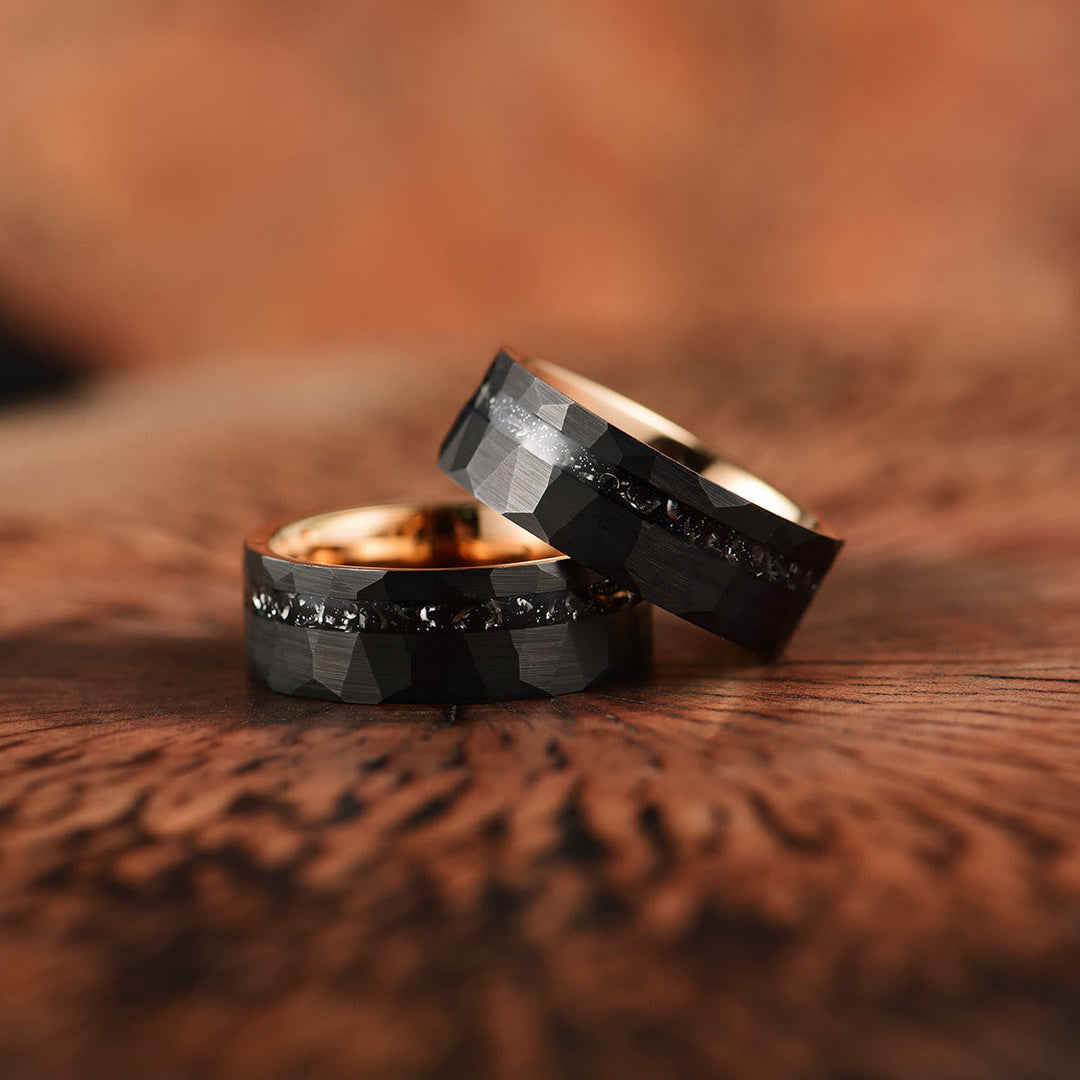 Eleganter 8mm Ring aus Wolframkarbid mit schwarzem Turmalin, minimalistisches Design, Schutz vor negativen Energien, langlebi