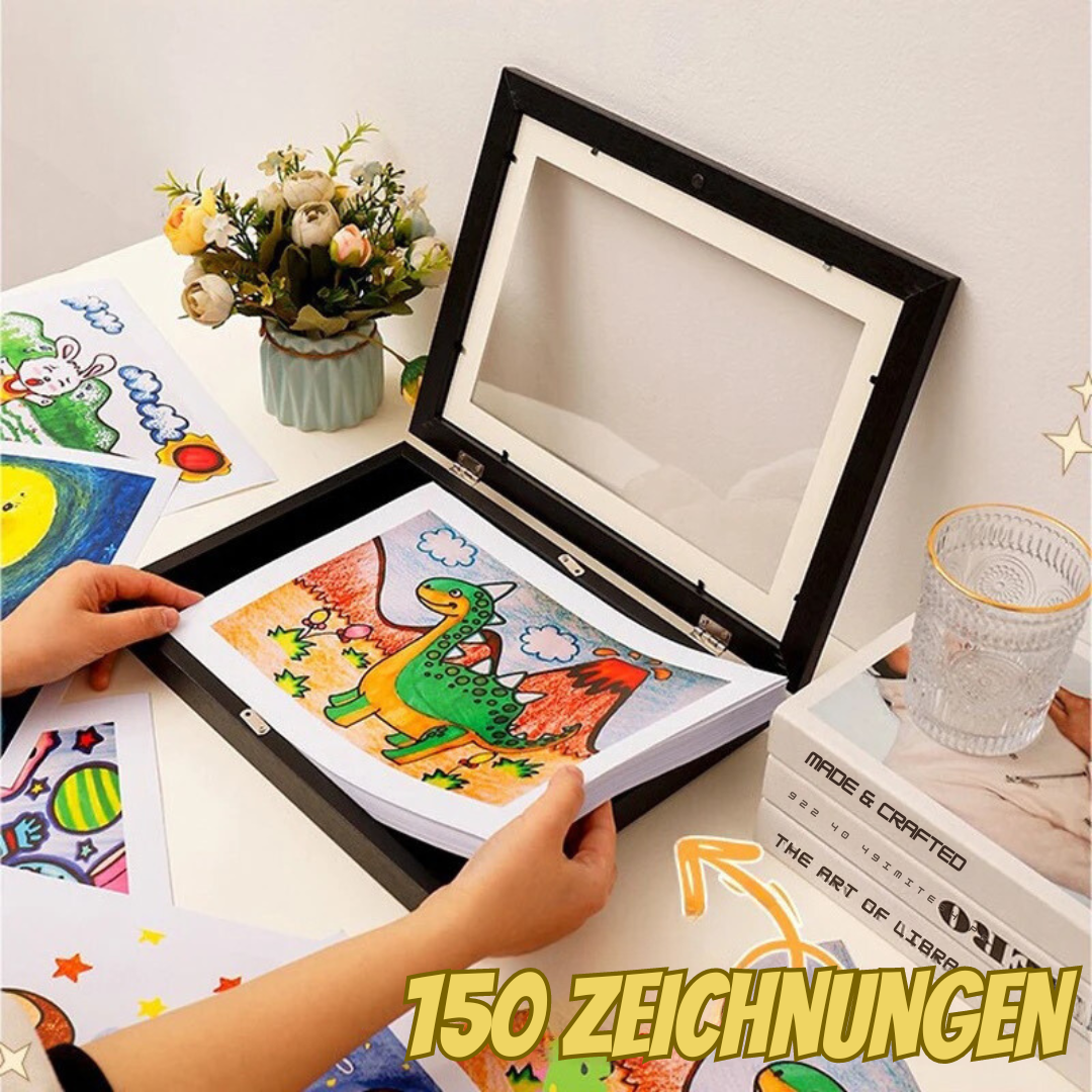 Eleganter Bilderrahmen für Zeichnungen, magnetisch, A4, Schwarz-Weiß, dünner Rahmen, ideal für Kunstwerke und Fotos.