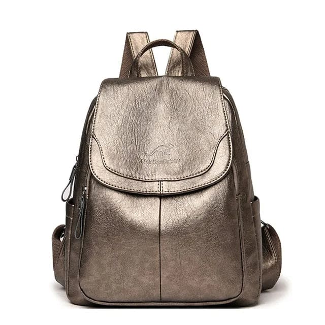 Eleganter Damenrucksack in Beige mit verstellbaren Trägern und Sicherheitsmerkmalen, ideal für Alltag und Reisen.