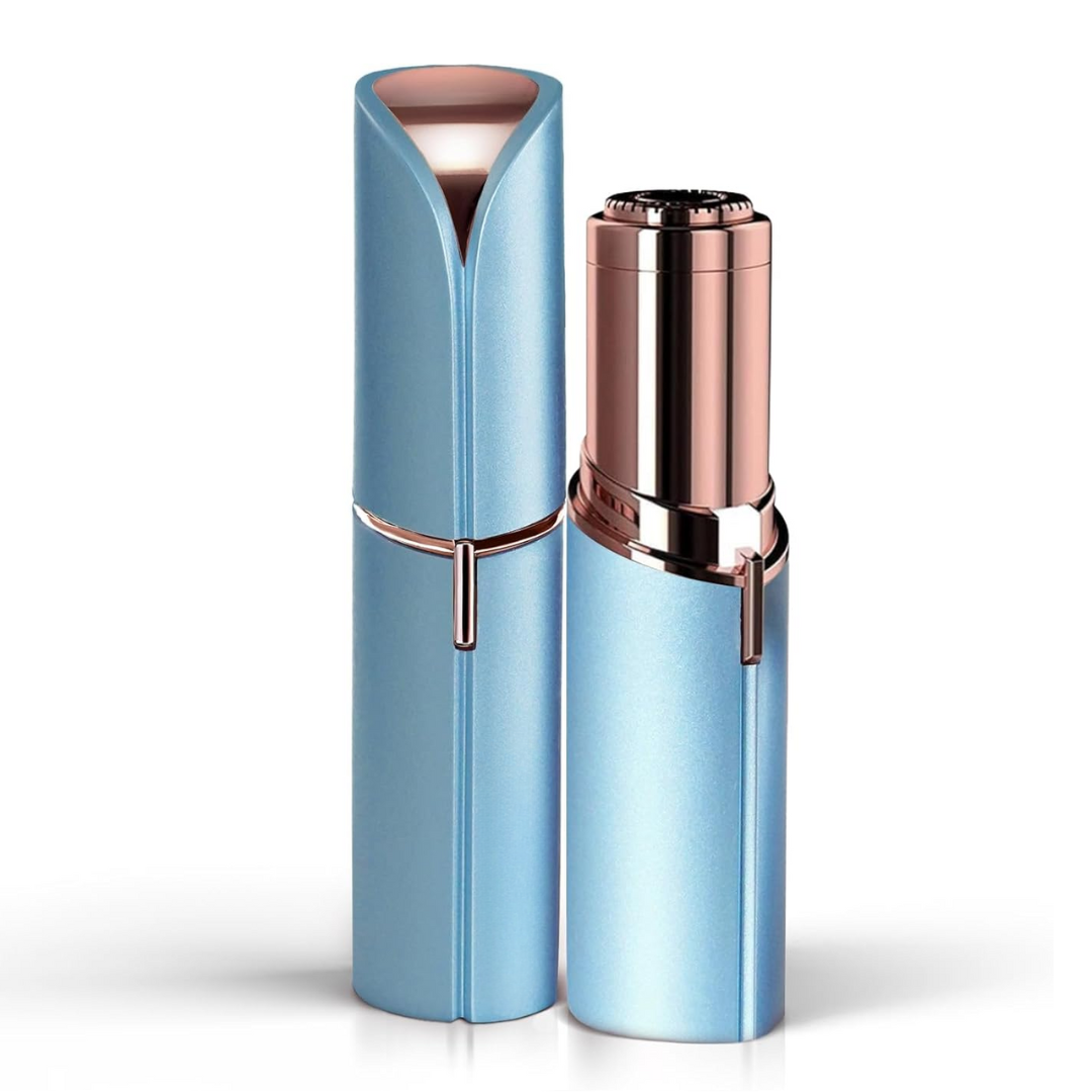 "Eleganter elektrischer Gesichtshaarentferner für Frauen, blau; ideal für präzise Haarentfernung bei empfindlicher Haut."