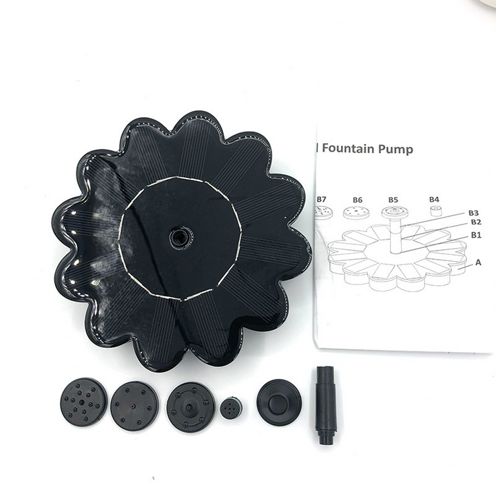 "Eleganter solarbetriebener Gartenbrunnen mit Blumen-Design, umweltfreundliche sprudelnde Wasserfontäne für Außenbereiche."