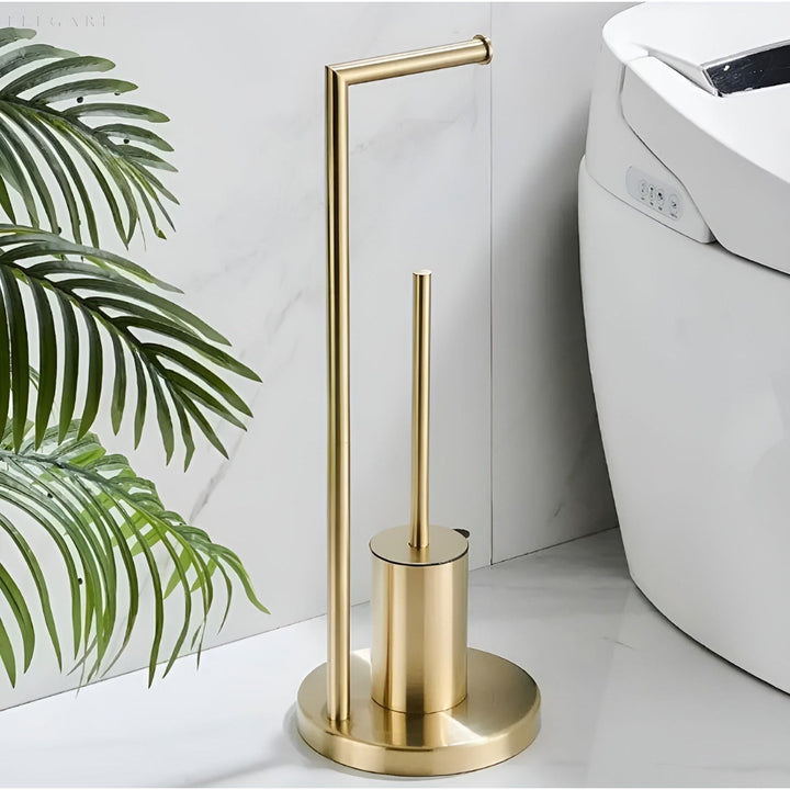 "Eleganter Toilettenpapierhalter mit integrierter Bürste in Schwarz; modernes, platzsparendes Design für stilvolles Badezimme