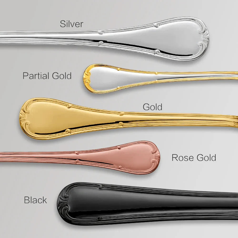 "Elegantes Besteckset aus Edelstahl mit glattem Design, abgerundeten Griffen. Perfekt für stilvolles Essen und Dekoration."