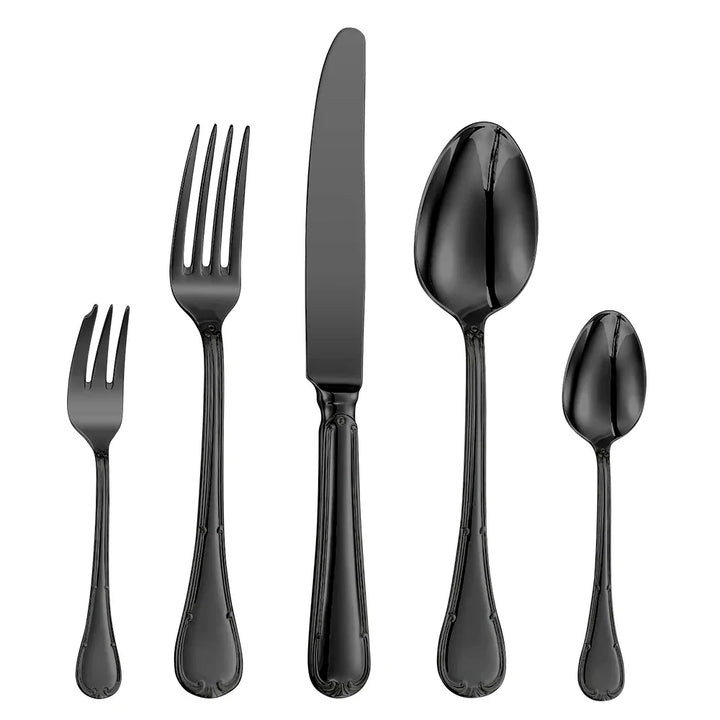 "Elegantes Besteckset aus Edelstahl mit glattem Design, abgerundeten Griffen. Perfekt für stilvolles Essen und Dekoration."