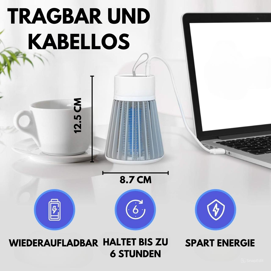 "Elektrische UV-Moskitofalle mit modernem Design, geeignet für Innen- und Außenbereiche, effektiver Mückenschutz."