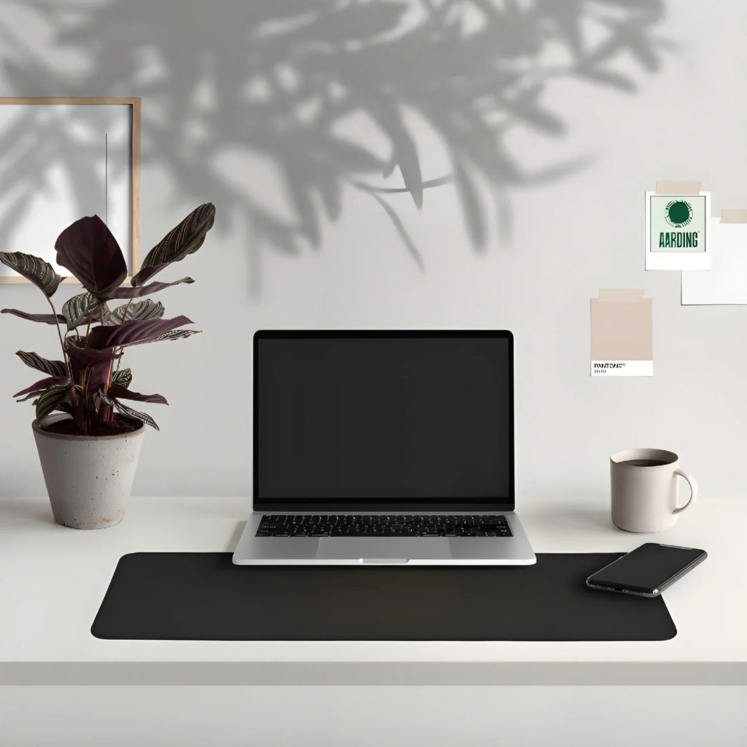 Erdungsmatte aus Carbonleder zur EMF-Reduktion, elegante schwarz-graue Matte für besseren Elektrosmog-Schutz und Wohlbefinden