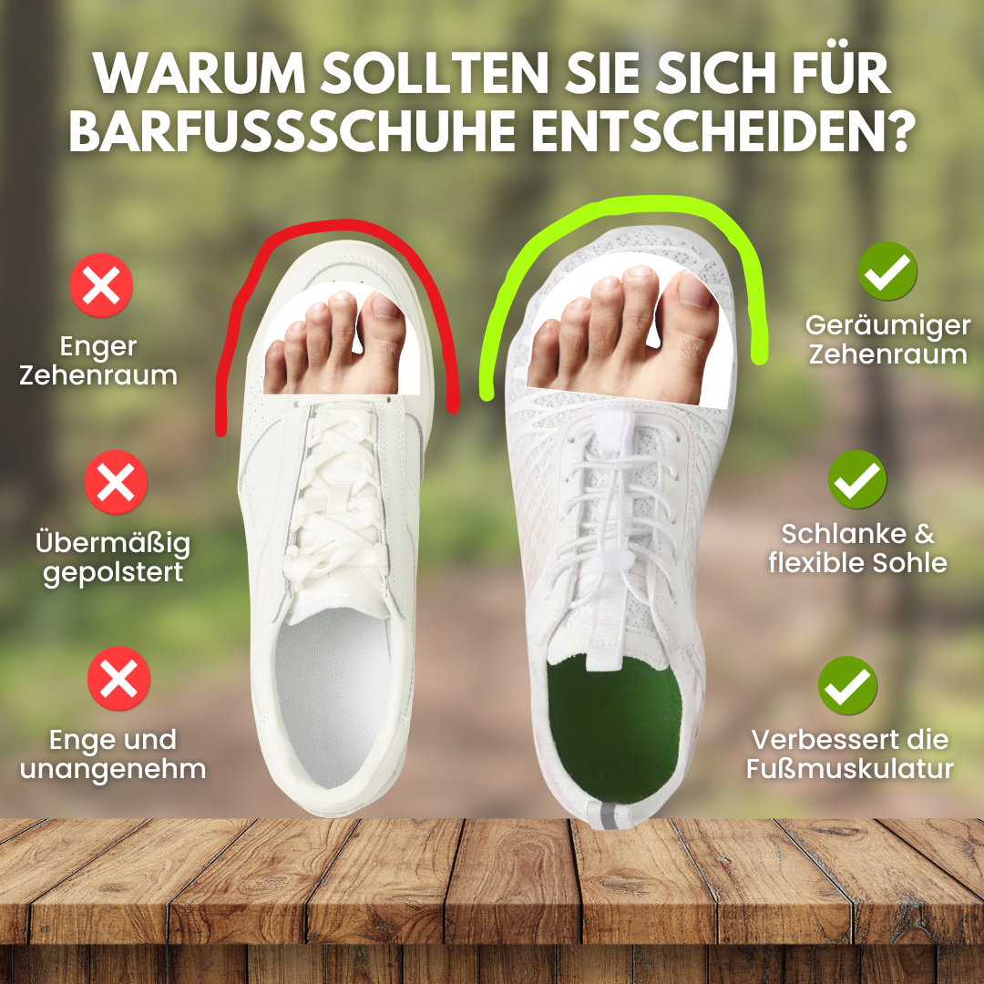 "Ergonomische Barfußschuhe mit breitem Design, ideal für natürliche Bewegungen im Alltag, bequem und gelenkschonend"