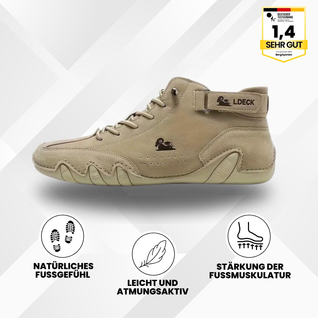 "Ergonomische Hallux Valgus Leder-Barfußschuhe in Braun, ideal für Schmerzfreiheit dank breitem Zehenraum und druckfreier Pas