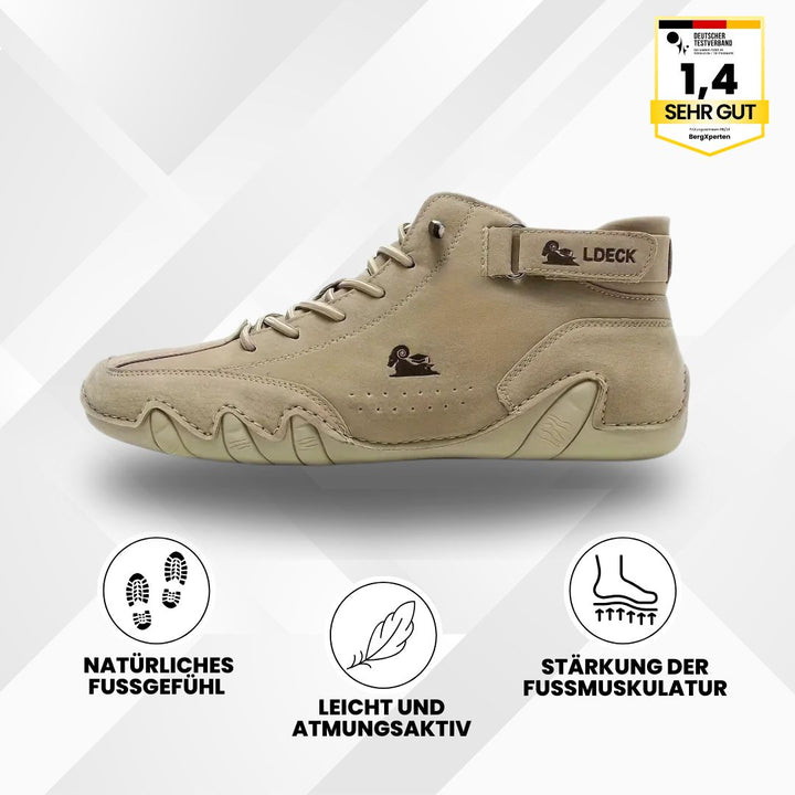 "Ergonomische Hallux Valgus Leder-Barfußschuhe in Braun, ideal für Schmerzfreiheit dank breitem Zehenraum und druckfreier Pas