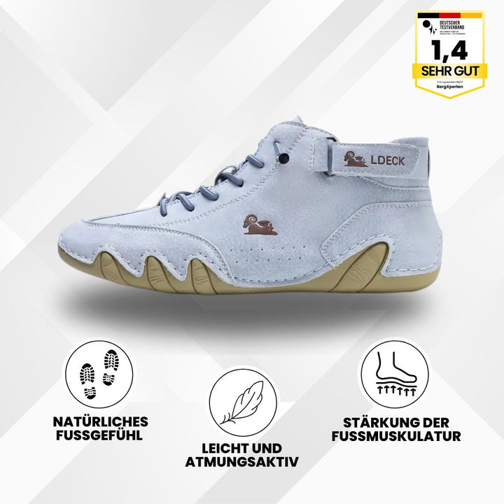 "Ergonomische Hallux Valgus Leder-Barfußschuhe in Braun, ideal für Schmerzfreiheit dank breitem Zehenraum und druckfreier Pas