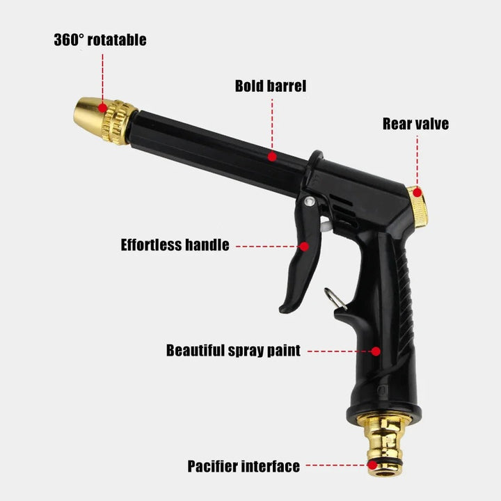 Ergonomische Hochdruck-Wasserpistole aus ABS und Aluminium, kompatibel mit Gartenschläuchen, ideal für vielseitige Reinigung.