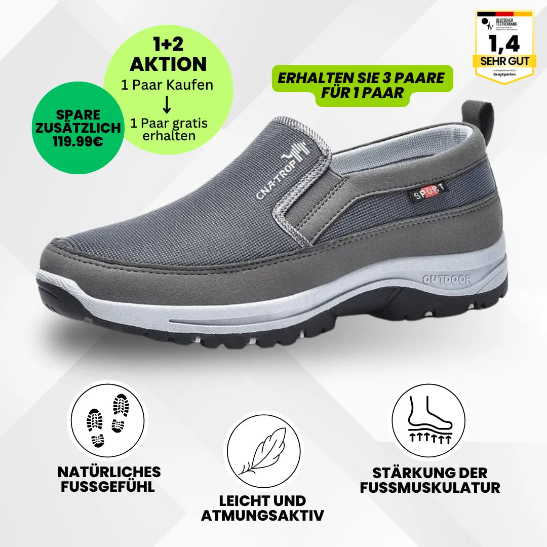 "Ergonomische Komfortschuhe mit orthopädischer Sohle, braun, atmungsaktives Design, ideal zum schmerzfreien Wandern."
