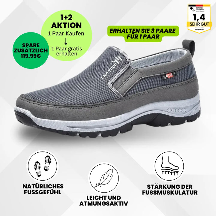 "Ergonomische Komfortschuhe mit orthopädischer Sohle, braun, atmungsaktives Design, ideal zum schmerzfreien Wandern."